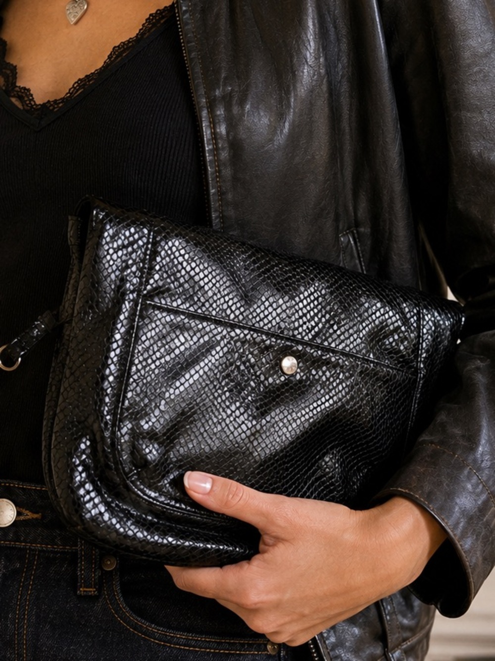 Ralph Lauren Rugby Y2K Snakeskin Embossed Foldover Clutch Bag